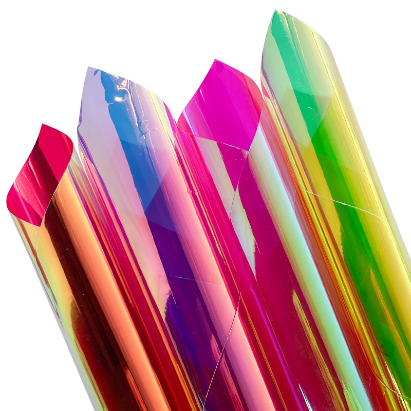 Transparent Rainbow Dichroic Iridescent PVC/TPU Vinyl Fabric Plastic Film for Raincoat Fans Decoration