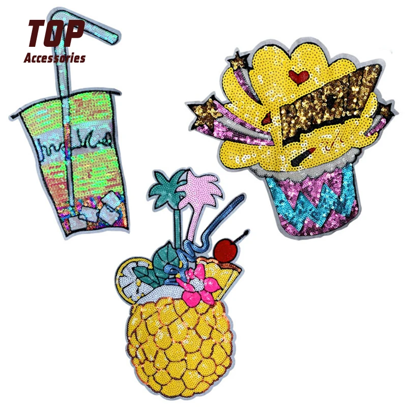 

Most Popular Iron on Fruit Embroidered Sequins Patches Decorative Fabric Patches