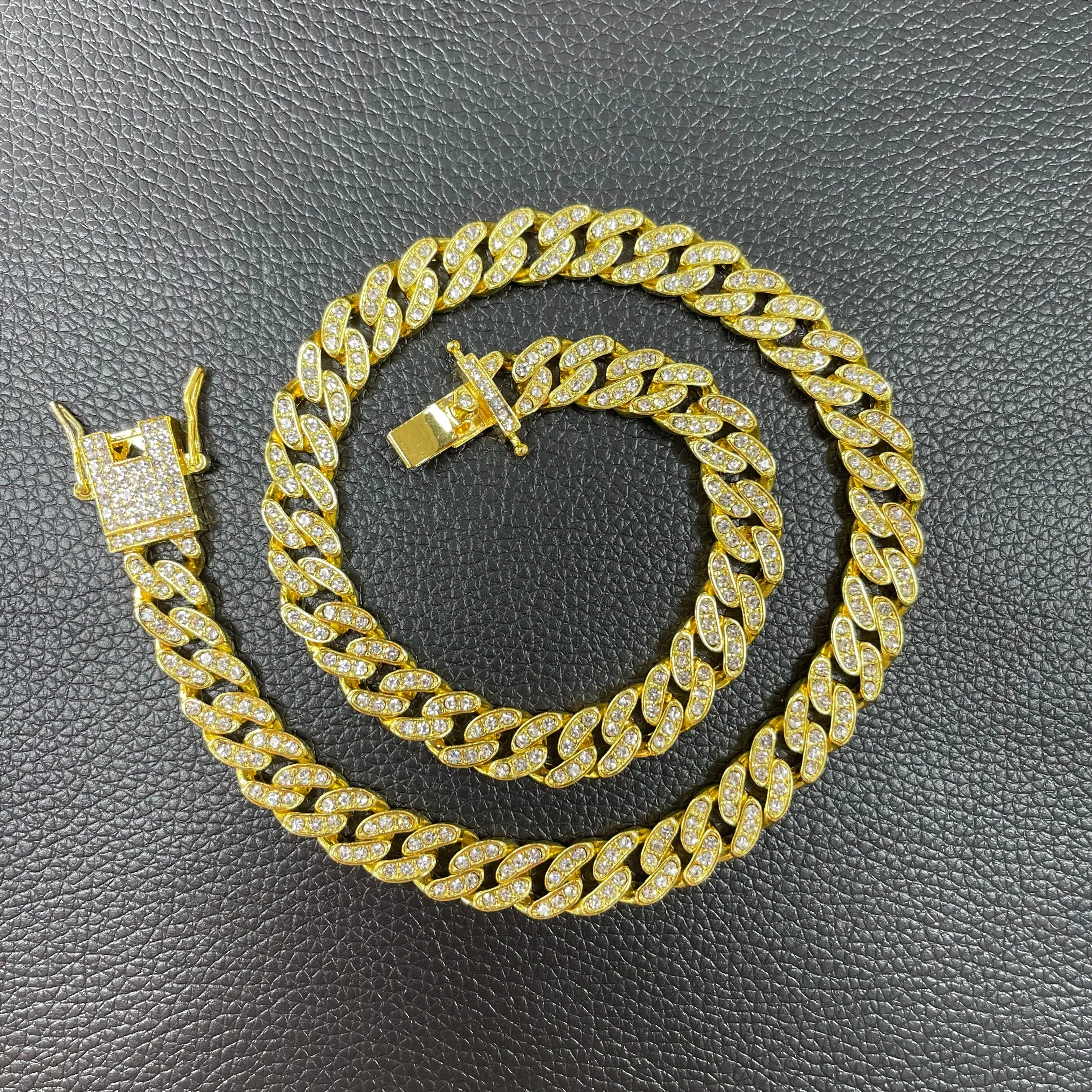 

Spot Lcey Diamond Heavy Strong Thick 24 K Gold Drippy Icebox Mianmi Cuban Link Chain Choker Necklace, Gold/silver color