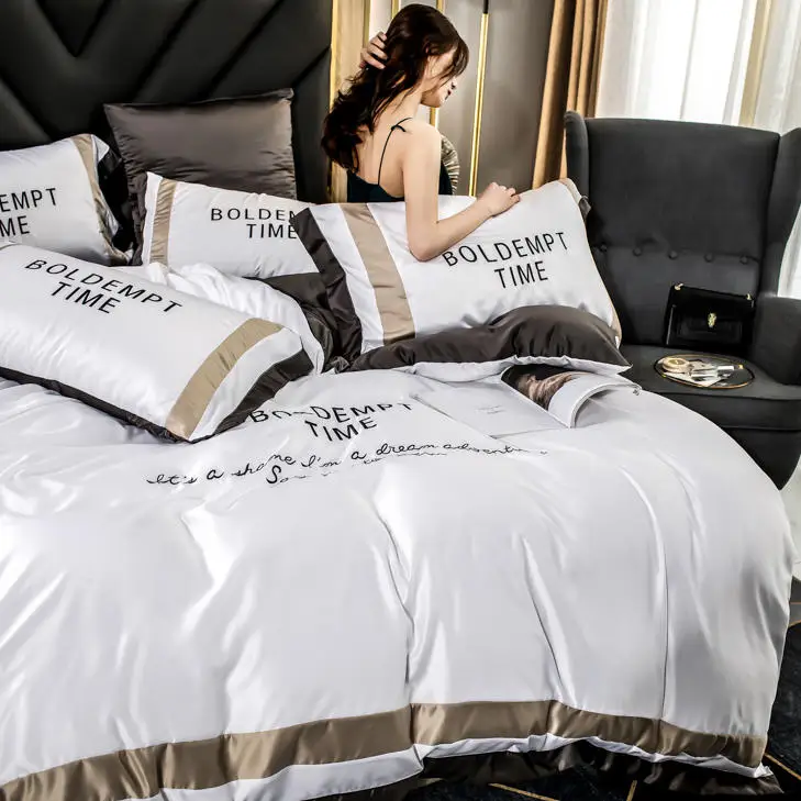 Luxury Home Textile Embroidered Washed Silk Four Piece Set Bedding Bed