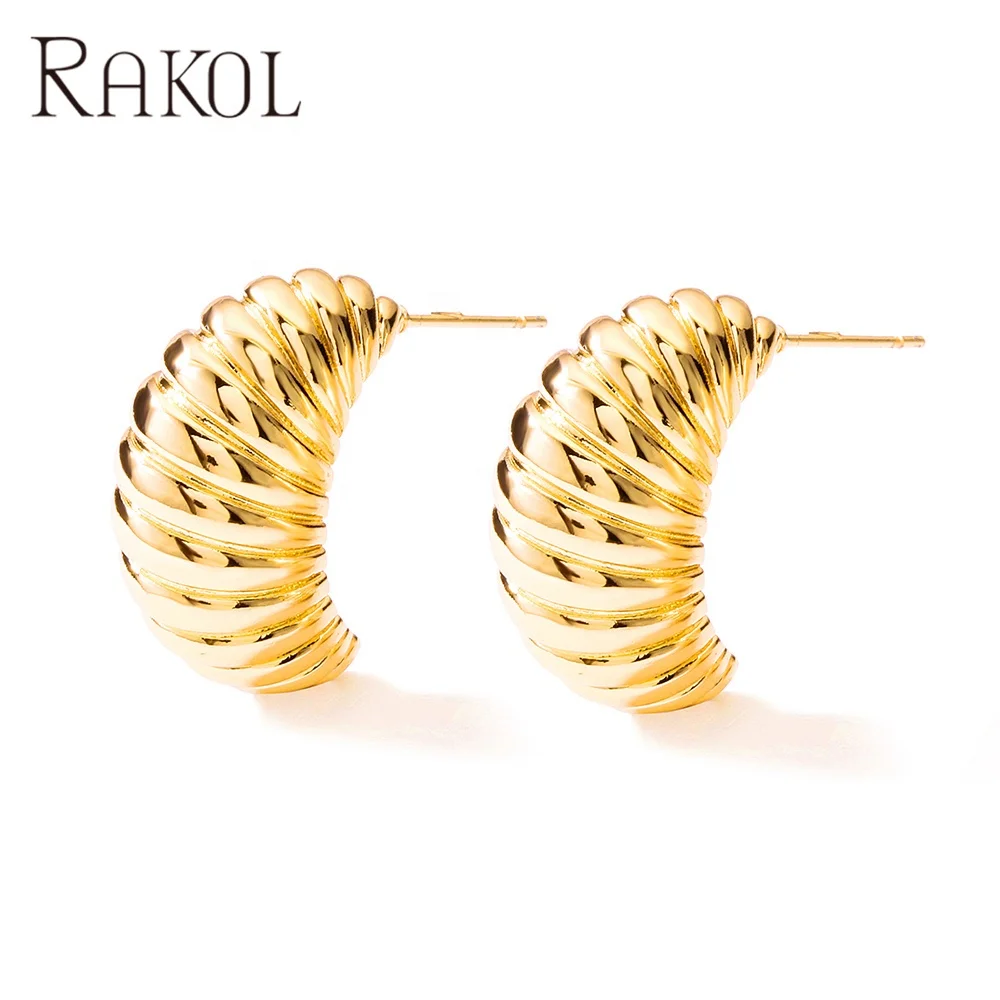 

RAKOL EP1041 simple gold plated ladies fashion Korean stud earring minimalist Spiral earrings gifts women