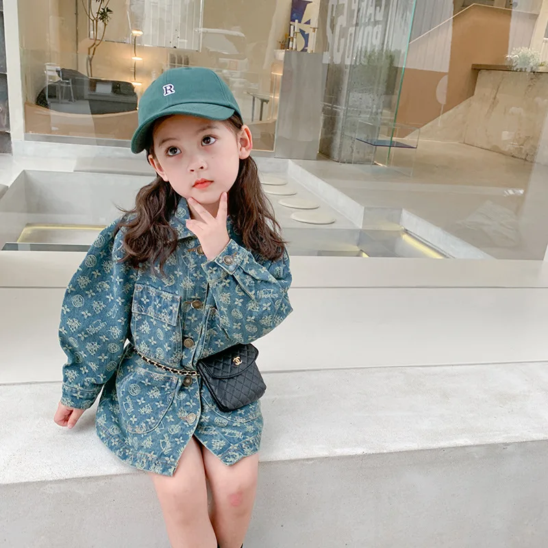 

new arrivals toddle girls spring autumn coat fashion korean turn-down collar single breasted denim long coat for kids
