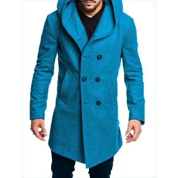 

Hot Sale Autumn Winter Wool Overcoat Thick Mid-length Hooded Men Trench Coat