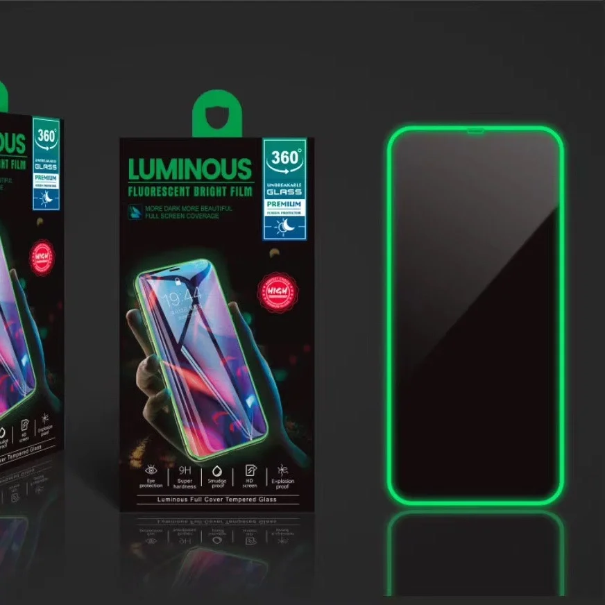 

Luminous 9H Tempered Glass Luminous Mobile Phone Screen Protector for iPhone Huawei samsung opp mi