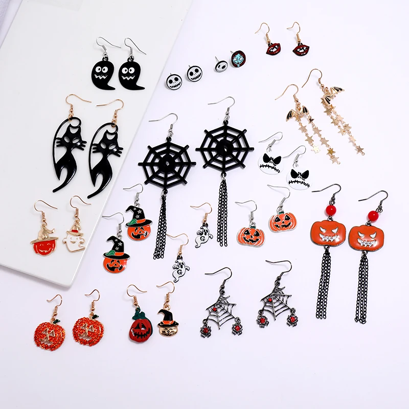 

Amazon Top Seller Fashion Funny Halloween Stud Earrings Black Glitter Skull Earrings Clear Acrylic Mouse Head Pumpkin Earrings