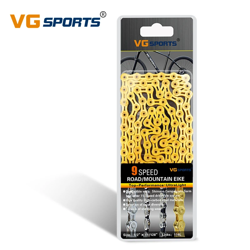 

VG Sports Ultralight 9 Speed Bicycle Chain Bike Chain Full Hollow 116L Gold MTB Mountain Road Bike Chains