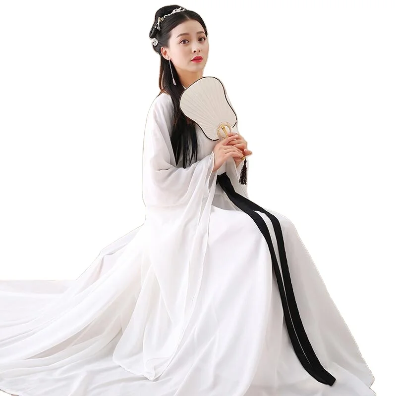 

Oriental Ancient China Fairy Hanfu Dress East Asian Style Fresh Elegant Sword Woman White Costume chinese folk dance clothes, As the pictures