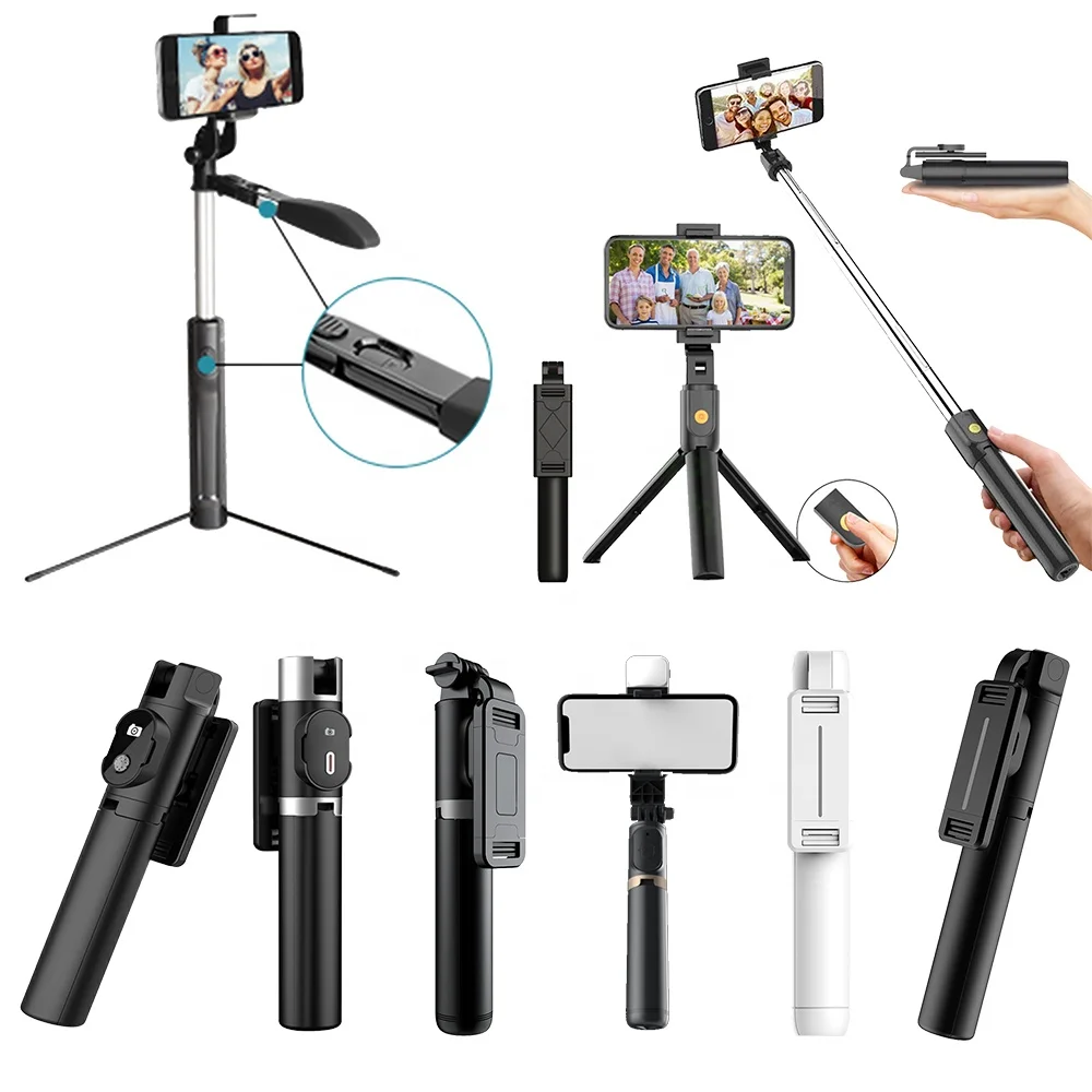 

Portable Wireless for Remote Extendable mini Tripod monopod mobile phone stand holder Selfie Stick, Black,white