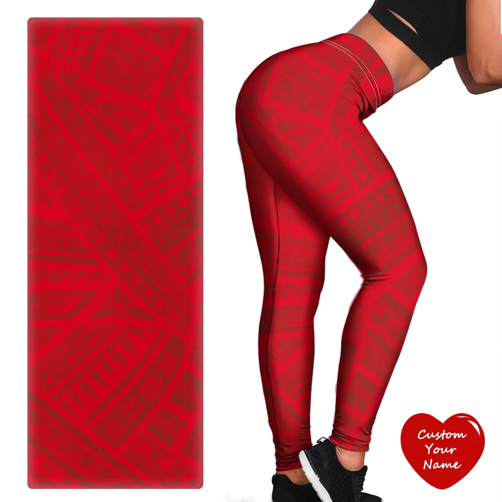 

Wholesale Fitness Clothing For Women Custom Red Polynesian Tribal Print Yoga Pants Matching Yoga Mat Casual Fitness & Yoga Wear, Customized color