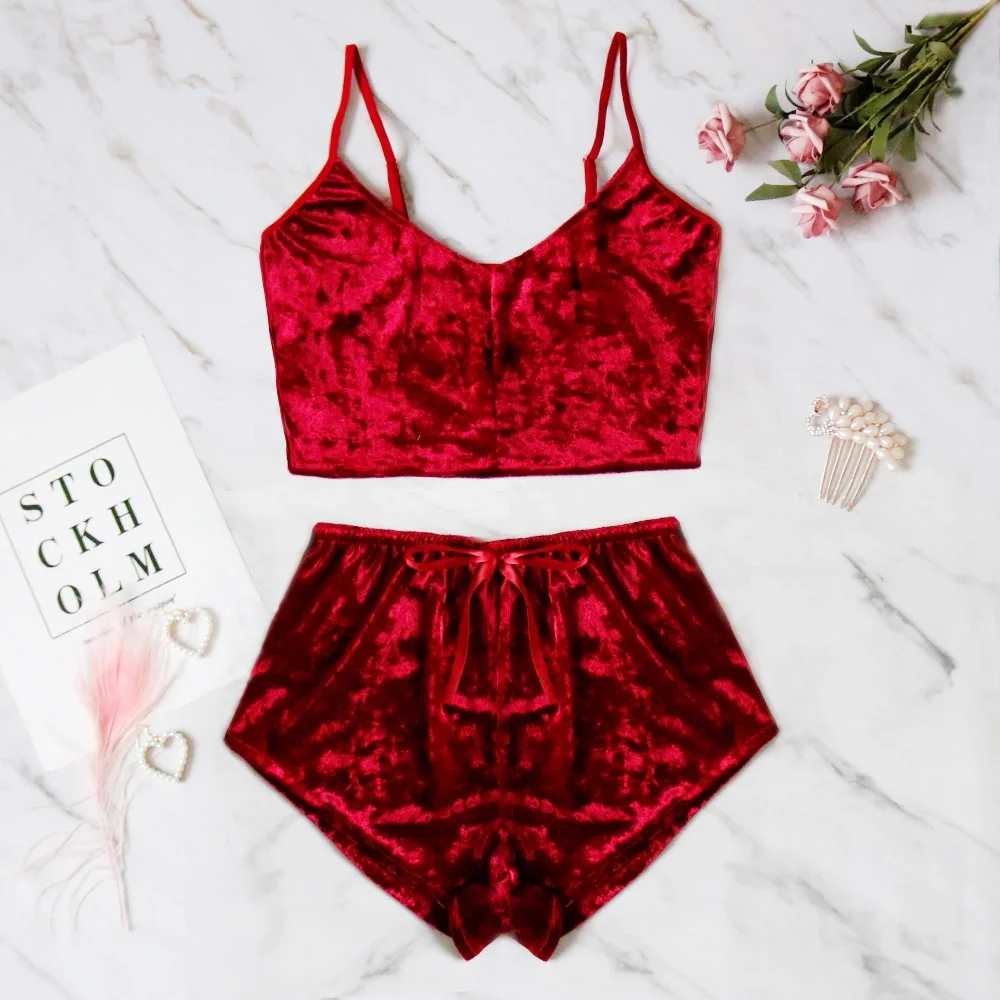

Wholesale 2 pieces silk pamaja sleepwear fashion lingerie set women