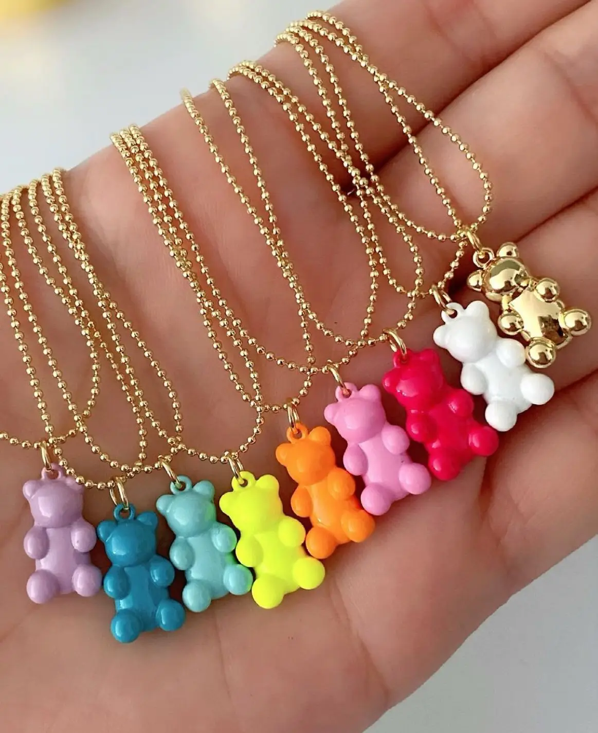 

Cute Bear Chain Necklaces in Stock Women colorful Jewelry Fashion Gift gold Copper micro paved, Picture shows