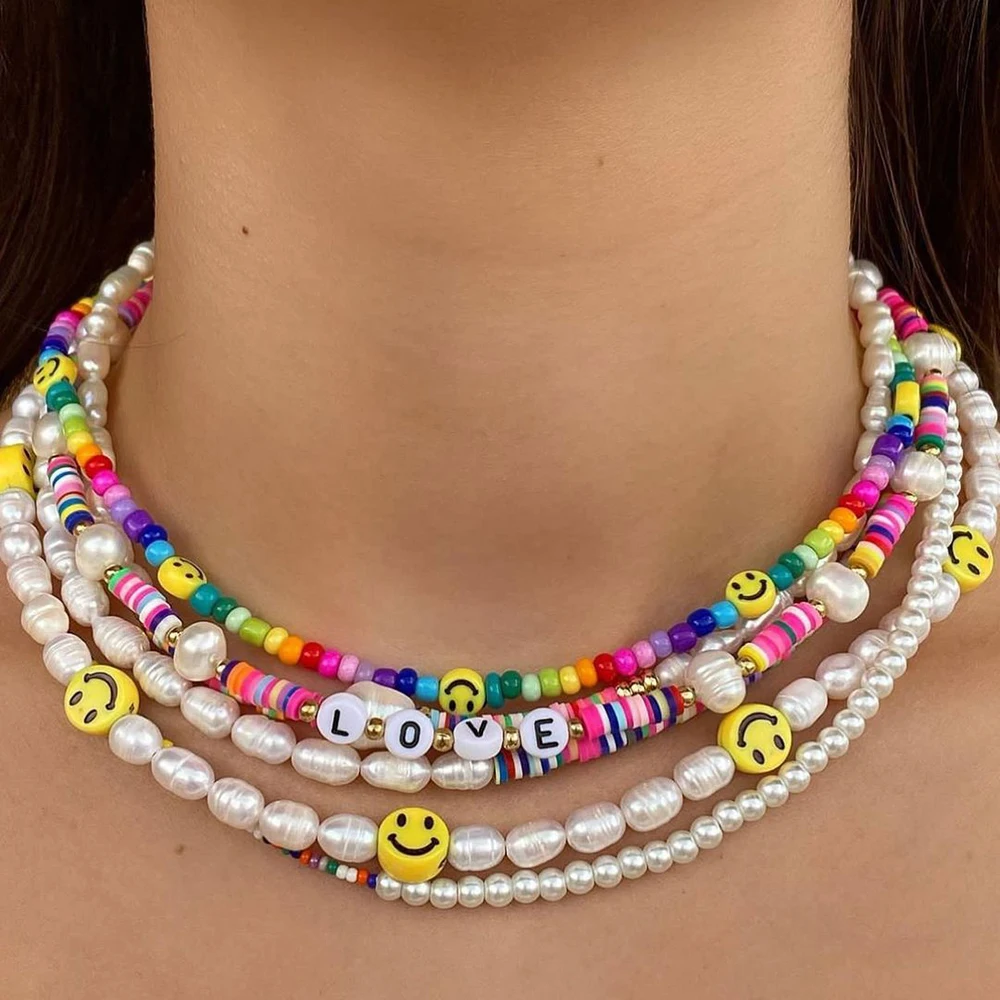 

Go2boho Mixed Colorful Bead Choker Boho Necklaces For Women Gold Chain Summer Beach Fashion Imitation Pearl