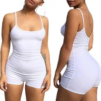 

Sexy Spaghetti Strap White Polyester One-piece Skinny Romper Women