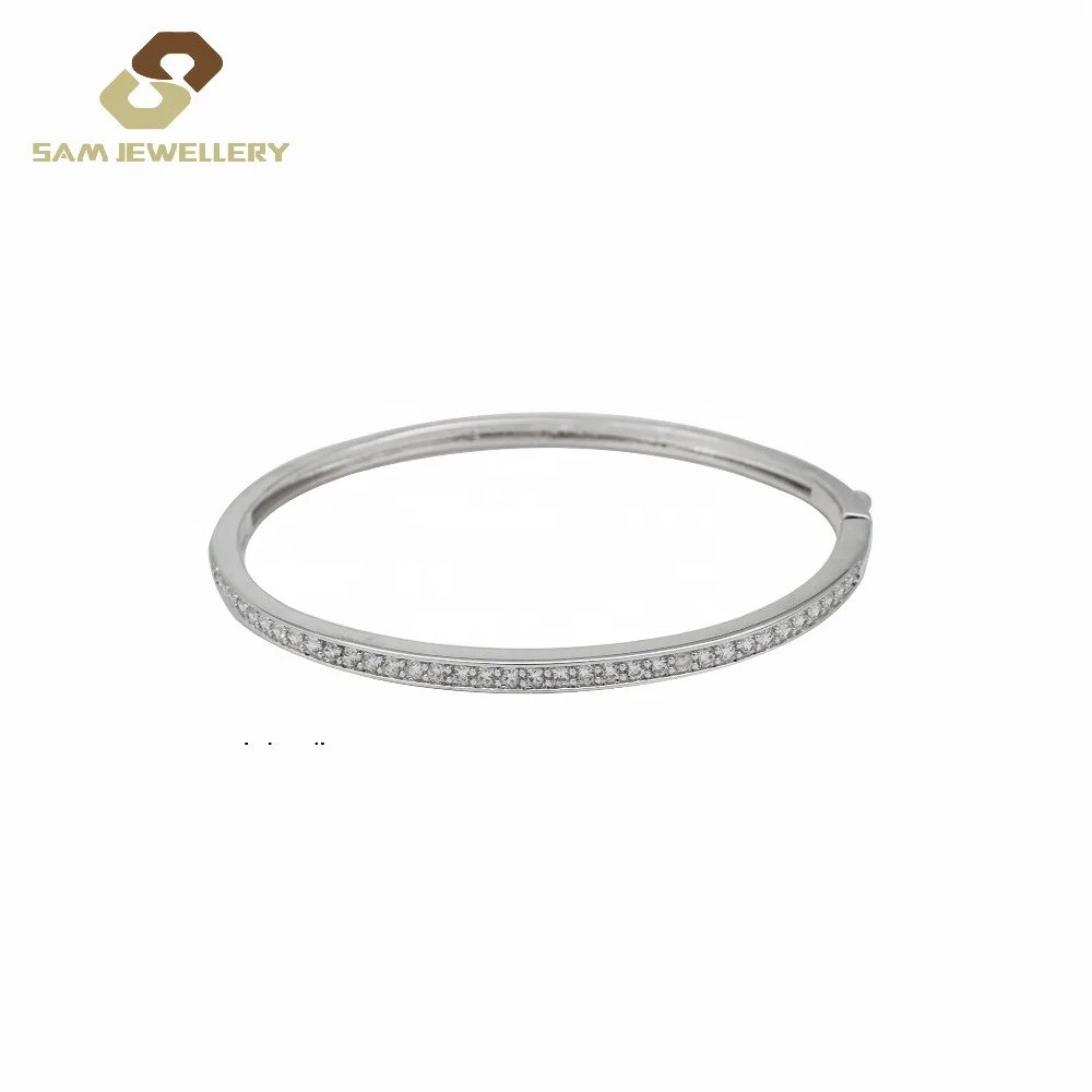 

Elegant Dainty Sterling Silver Women's Fashion Hing Solid Bangle Jewelry, White