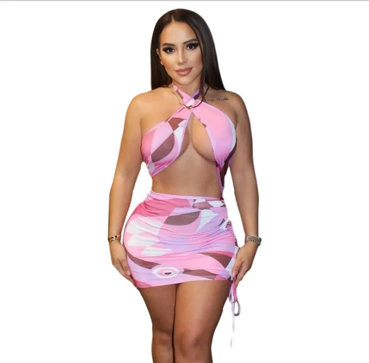 

Europe station summer women's new fashion sexy cross neck drawstring European and American wind bag hip dress