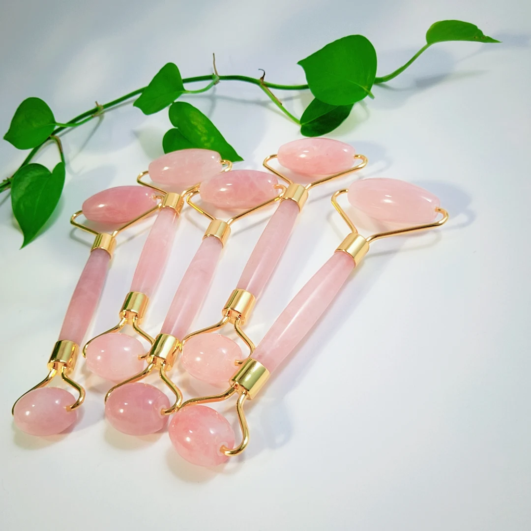 

Rose quartz Jade Roller Gua Sha Scraping Massage Tool Set Natural Jade Promote Blood Circula