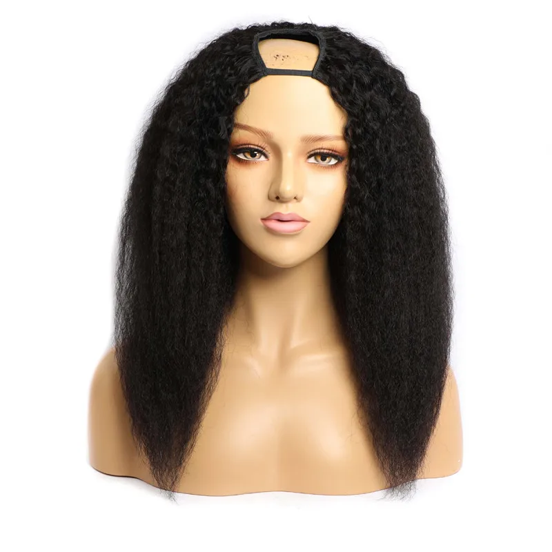 

Long Yaki Wavy Wig Human Hair U Part Wig Kinky Curly For Black Women