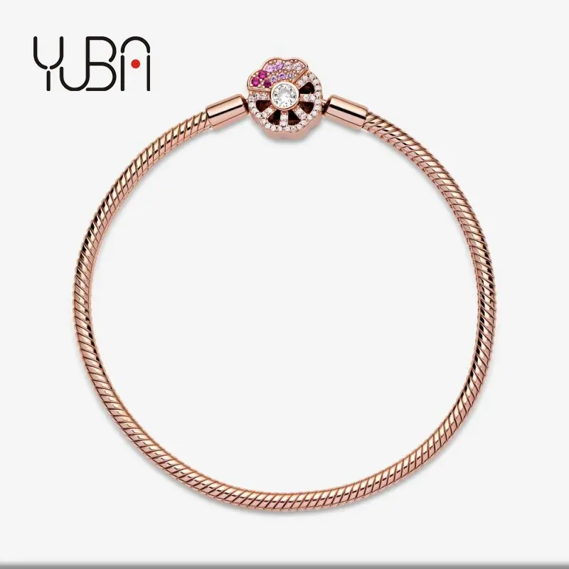 

Wholesale Factory Price 925 Sterling Silver Rose Gold Charm Fit For Pandora Moments Sparkling Snake Chain Bracelet Jewelry