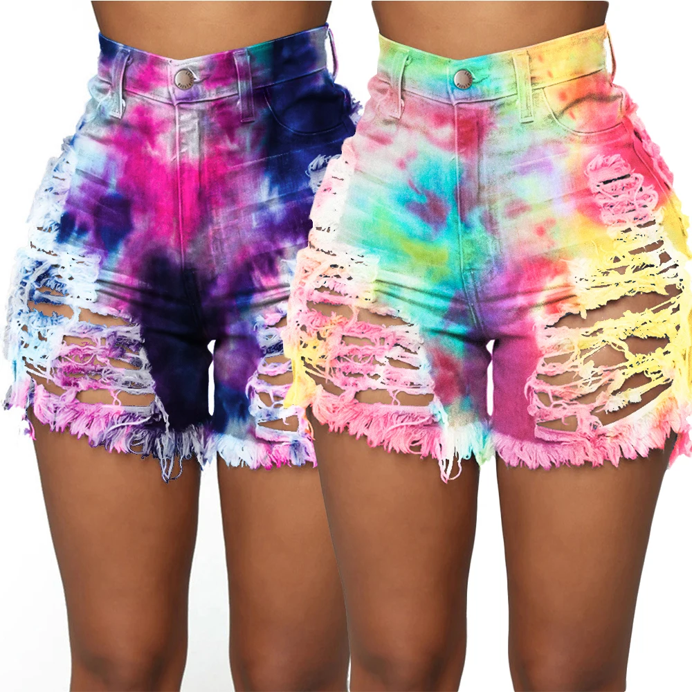 

Sexy cut out button tie dyed denim shorts women's Denim Shorts, 2 colors