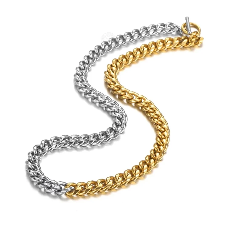 

Two tone 18k gold and white gold tarnish free stainless steel chunky curb cuban link chain choker necklace for women men