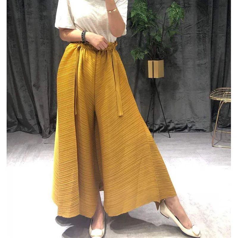 

new arrival popular pleated oversized lace-up slacks with wide legs, Brown