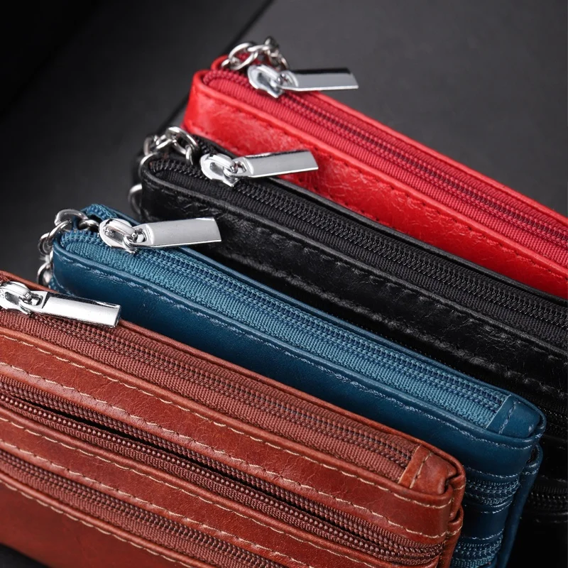 

men wallets leather zipper for coins purse unisex multi purpose wallet leather genuine fashion Christmas gift, As pictures