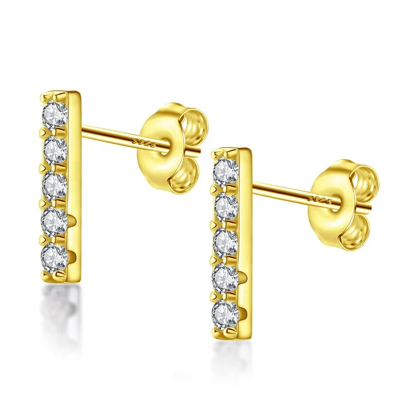

Simple Jewelry 925 Sterling Silver Yellow Gold Plated Bar Stud Earrings for Girls