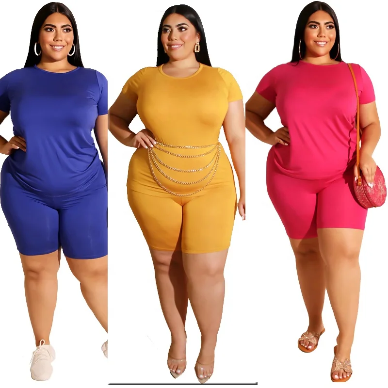 

9 Colors 5XL Plus Size 2 Piece Shorts Set Women In US Standard Size, Light yellow, black, burgundy, rose, blue,green,blackish green