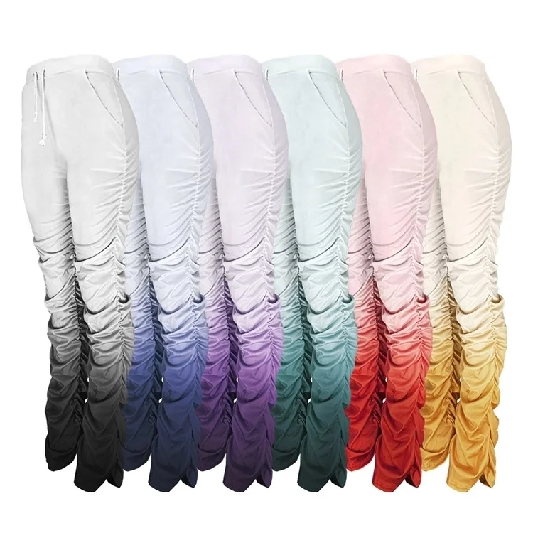 

2020 new arrival fashionable plus size high waist extended elastic cotton ruched gradient stacked pants women