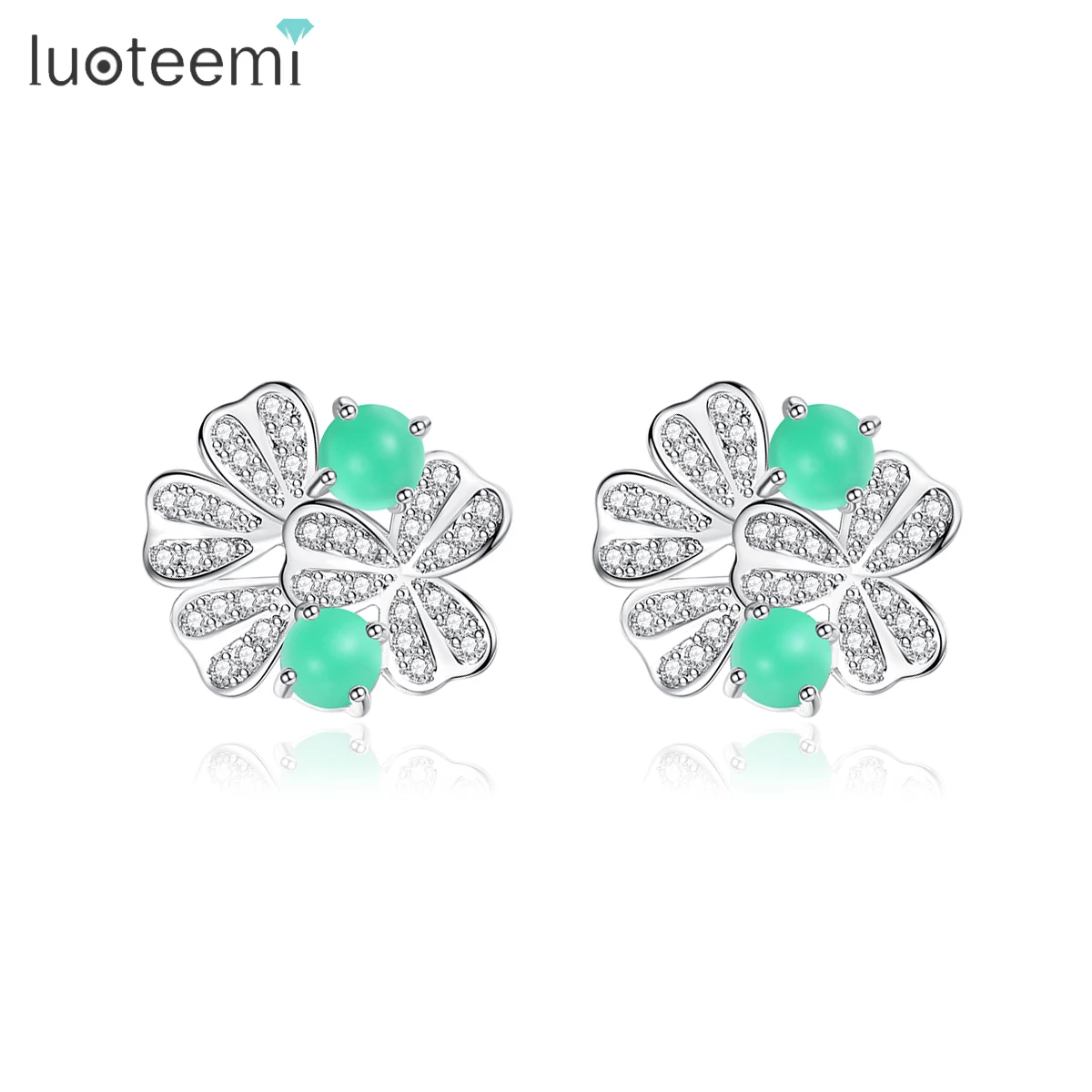 

LUOTEEMI Korean Style Modern Stylish Shiny Trending Zicornia New Fashion Designer Ear Ring Jade Earring