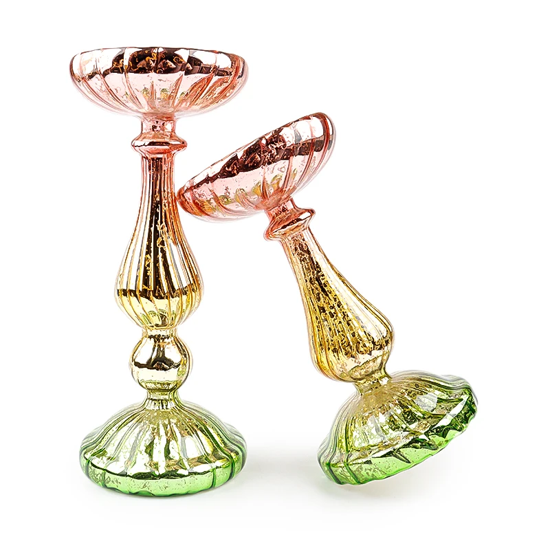 

Light luxury electroplate colored glass candle holder desktop decoration