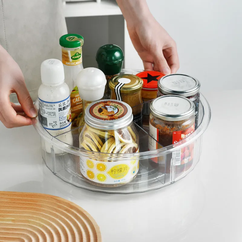 

Hot Sale Single Layer Anti Skid Lazy Susan With Compartment Turntable Kitchen Organizer 360 Degree Round Rotating Spice Rack