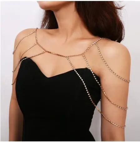 

classic Crystal Wedding Bridal Necklace Collar Sexy Multilayer Tassel Shoulder Chain for Women Pageant Prom Body Jewelry