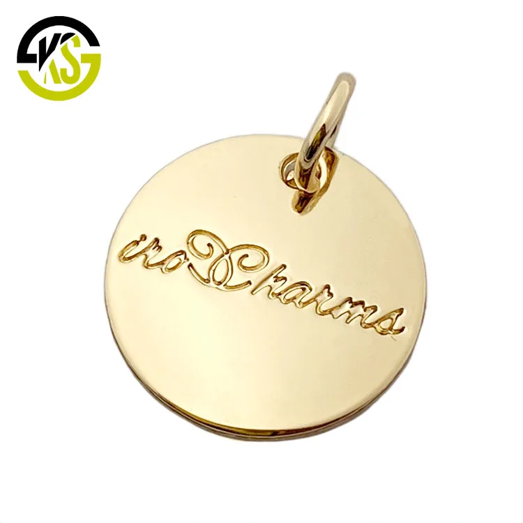 

Gold plating custom charms engraved brand name jewelry hang tags for bracelet/handbag, Gold or custom