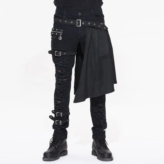 

PT032 Devil fashion punk and rock latest design strappy men trousers ripped jeans for stage