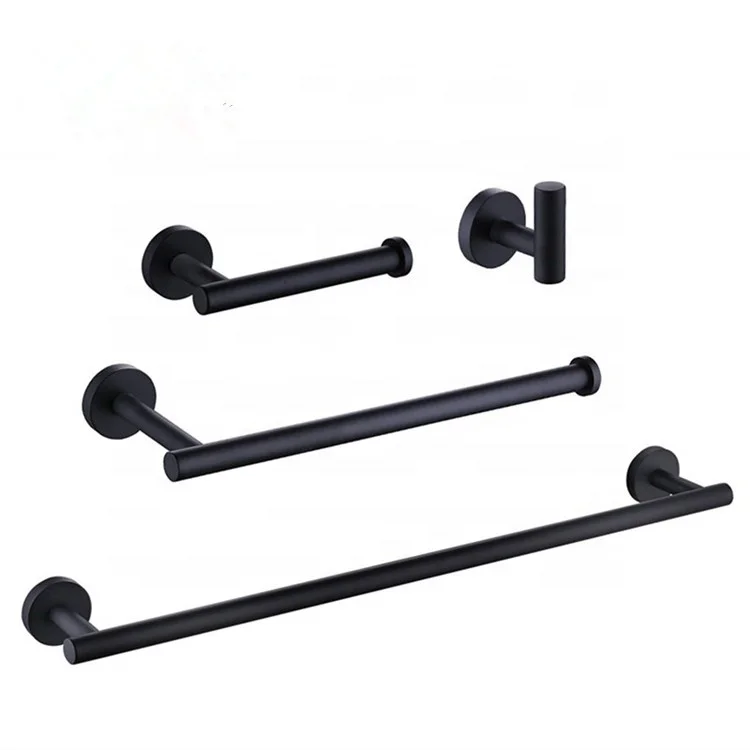 

LQS BATHROOM ACCESSORIES 4PCS SET MATTE BLACK MODERN DECORATIVE RESIDENTIAL HOME ACCESSORIES, Gold / black / brushed / polished
