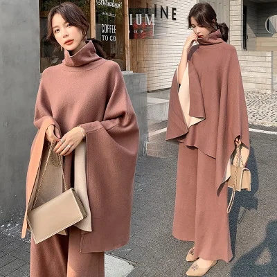 

New 2021 elegant Cashmere blend cloak 2 pieces sweaters set custom ladies Dubai plus size Muslims clothing