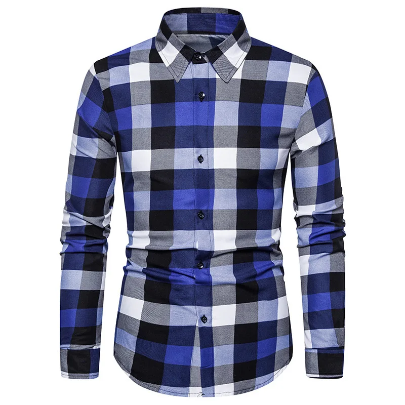 

Winter Spring Newest Style Mens White and Black Plaide Shirts Cotton Wholesale Long Sleeved Flannel Plaid Shirt For Men, As pictures