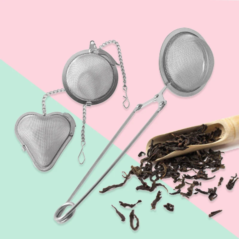 

Spot soup Weibao seasoning ball stainless steel round tea drainer with handle heart-shaped tea strainer with chain, Silver