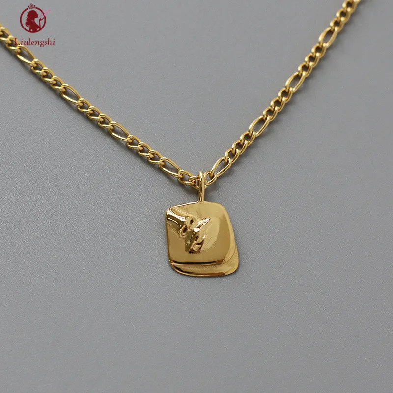 

Exquisite Stainless Steel Figaro Chain Gold Plated Embossed Character Portrait Square Pendant Necklace