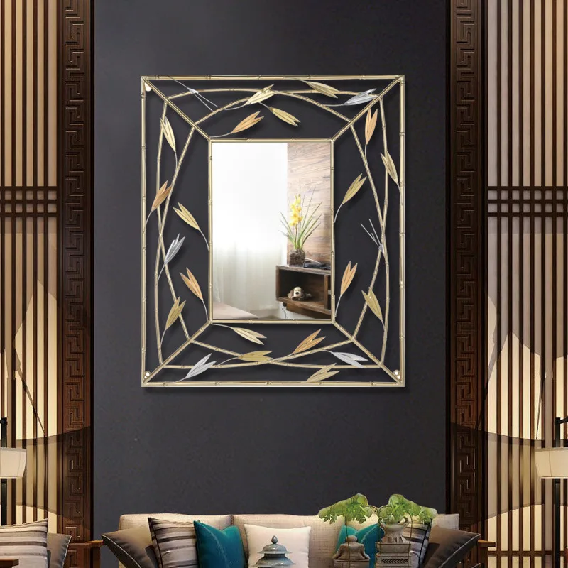 

2021 Home Hotel Wall Decoration Nordic Leaf Iron Art Luxury Bedroom Metal Mirror, Customized