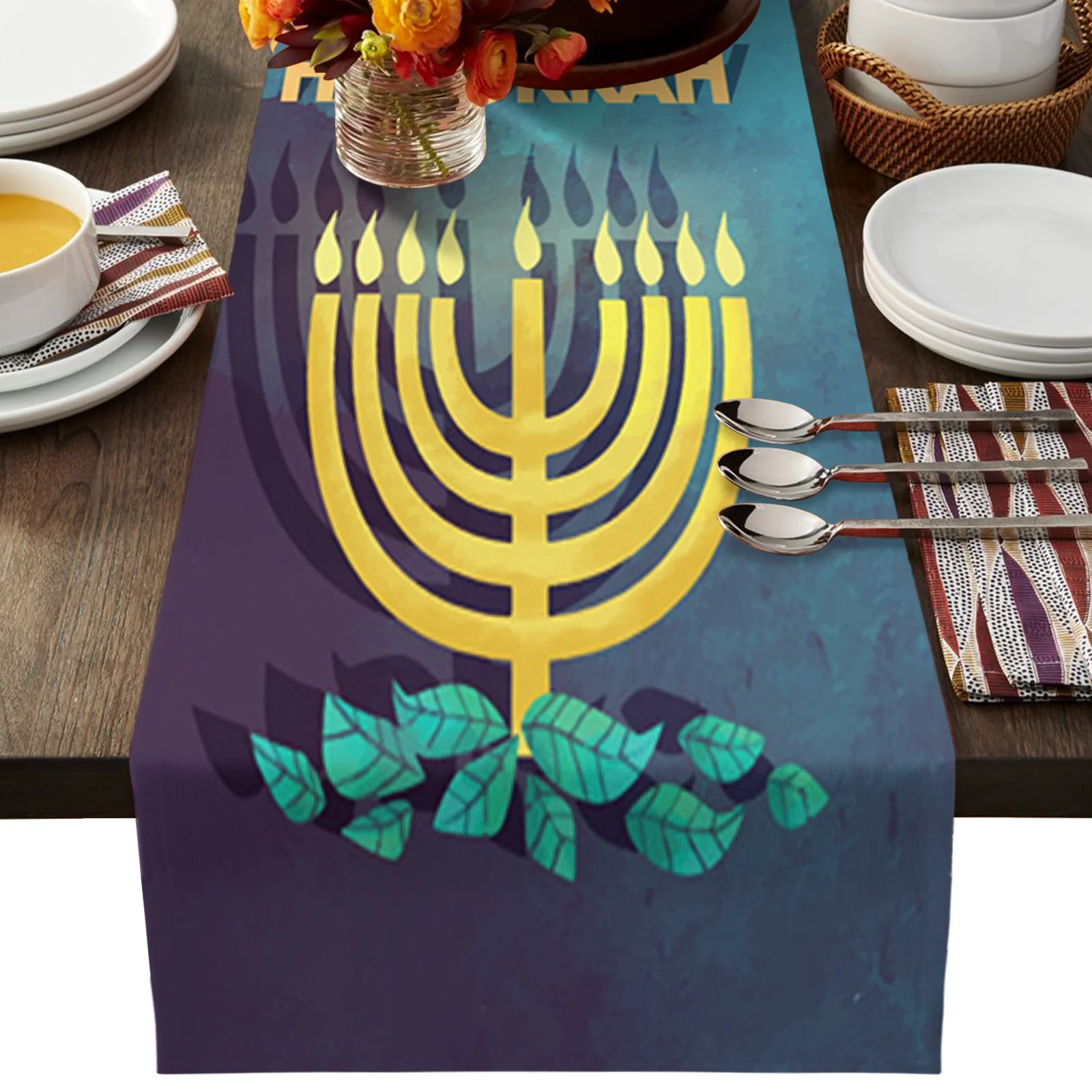 

Jewish Chanukah Menorah Festival Kitchen Dining Room Table Decoration Happy Hanukkah Menorah Table Runner