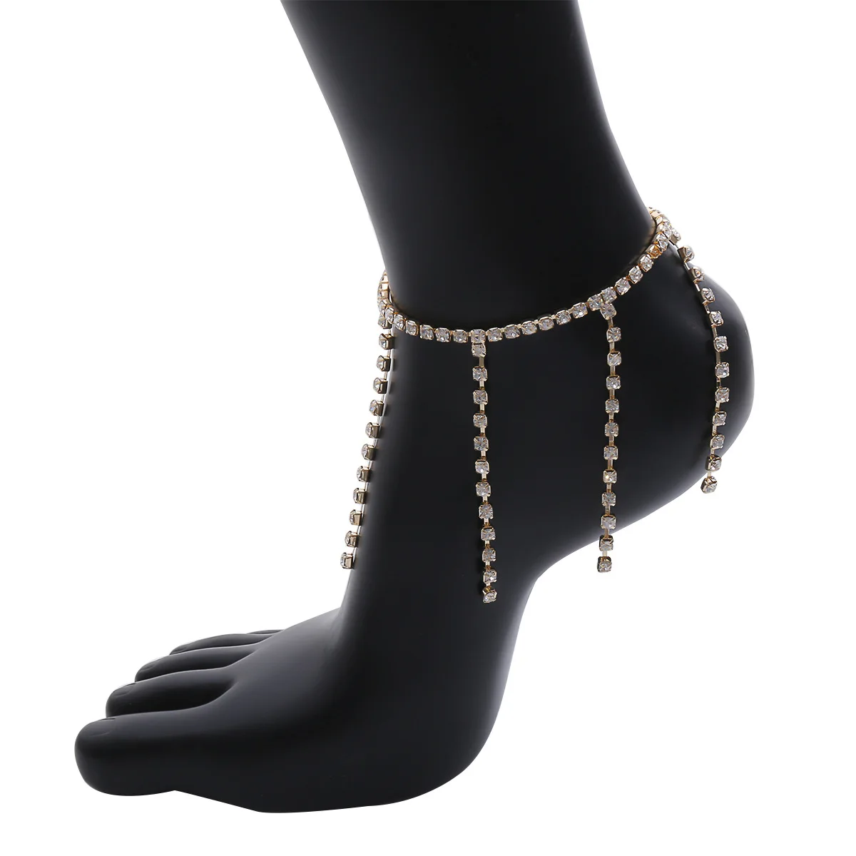 

Ebay Hot Selling Shiny Cubic Zirconia Tennis Chain Anklet Crystal Rhinestone Tassel Anklet for Women