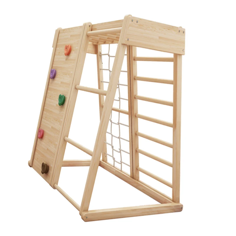 

Kids Wooden Climbing Frames Outdoor Indoor Playground Exercise Equipment Toys for Toddlers Kids Activity Climb Pikler Triangle, Natural color of wood