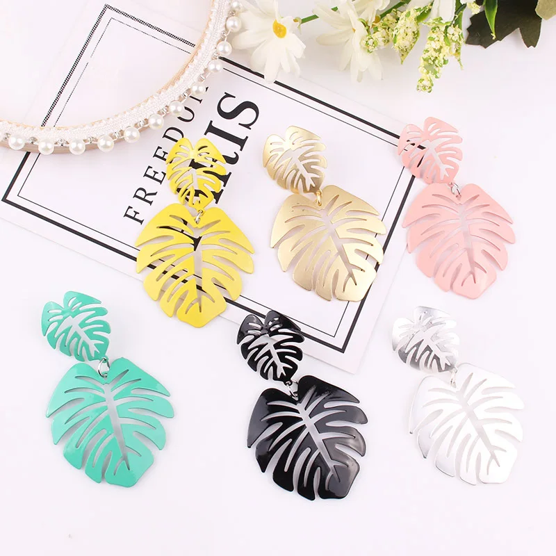 

Fashion Personalized Hawaiian Hollow Multicolor Leaf Design Earring, As pictures