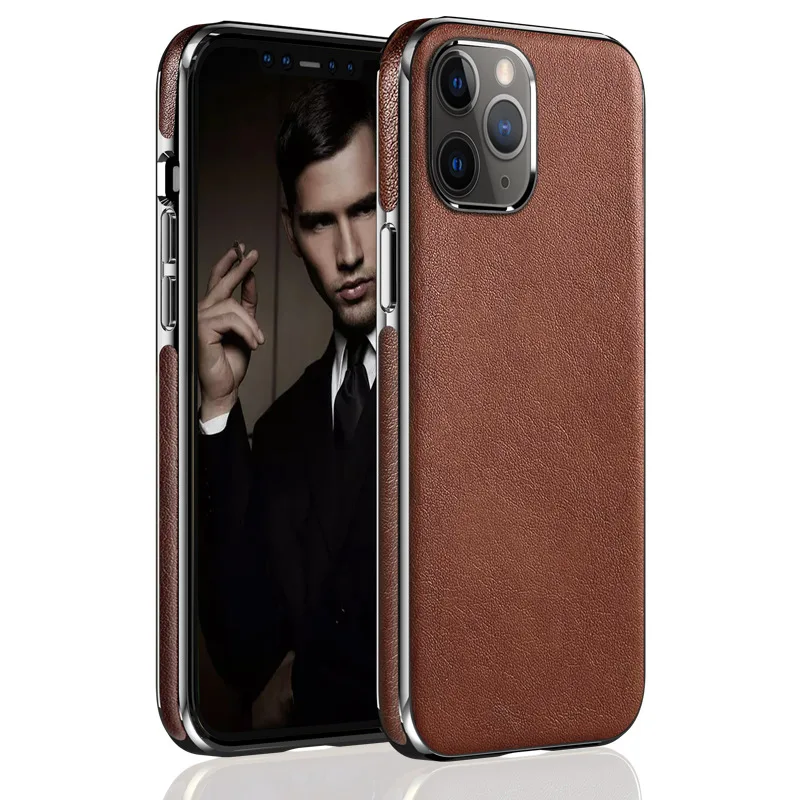 

brown electroplate leather The business man luxury for iPhone 11 12 mini Pro max mobile phone accessories case