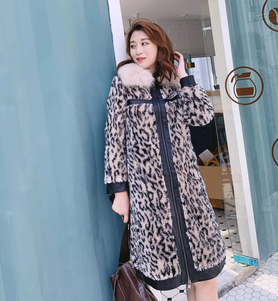

Winter Women Faux Fur Leopard PU Stitching Long Coat Ladies Plus Size Fluffy Casual Coats Furry Thick Warm Fake Fur Jacket, Picture