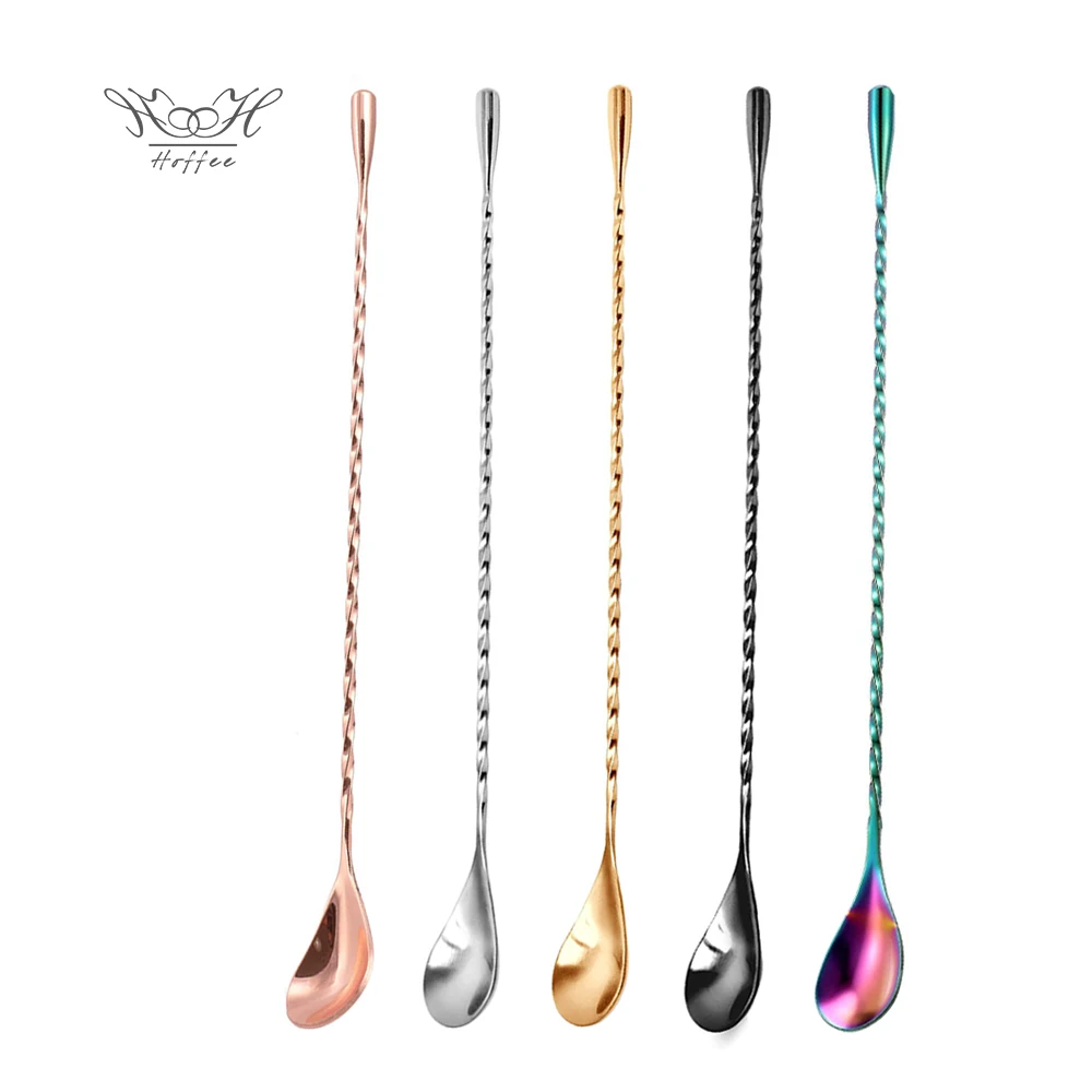 

Teardrop Customized Bar Spoon Stainless Steel 304 12 Inch Cocktail Mixing Spoon With Long Handle Spiral Design, Silver , rose gold , gold,gunmetal black,customizable
