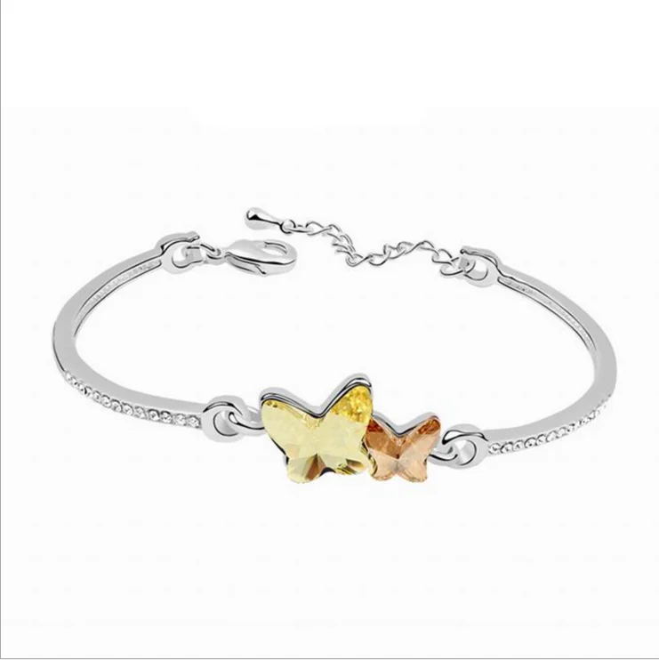 

Amazon Hot Sale sliver plated crystal butterfly cuff bracelet