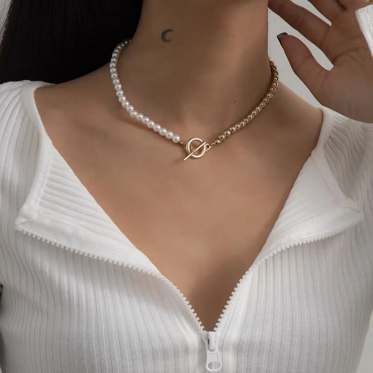 

Special-shaped Splicing Pearl Necklace Clavicle Chain OT Buckle Retro Simple Necklace Accessories Female